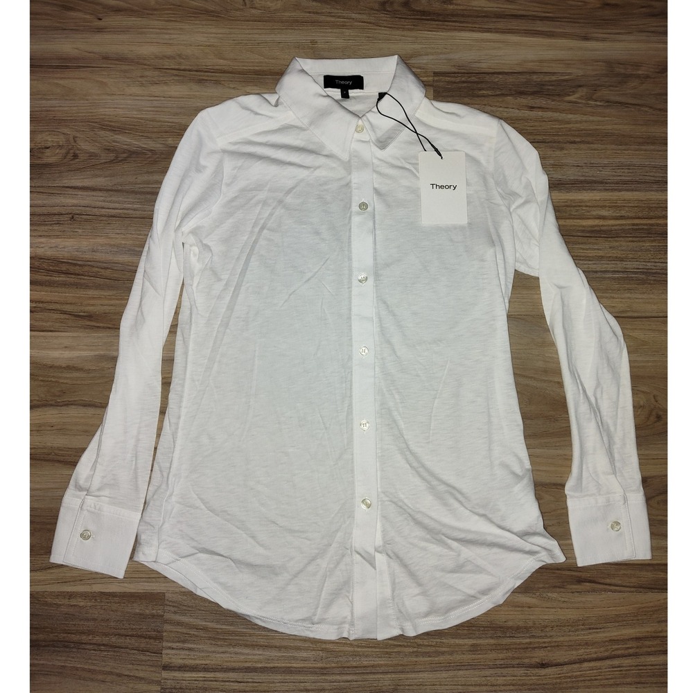 Theory Sorena Slub White Pima Cotton Button Down Shirt Riduro R Size P NEW